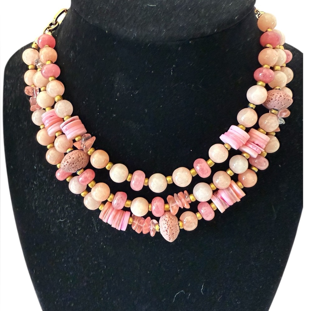 NWT FREE PEOPLE Riverside Beaded Necklace Pink Gold Boho